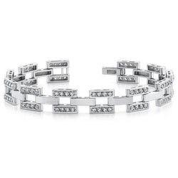 Bracciale Da Uomo In Oro Bianco Massiccio Con Genuino Diamanti Tondi Da 9.60 Ct