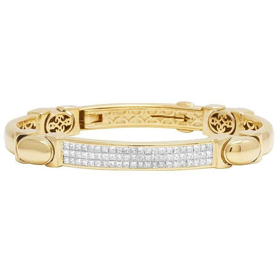 Bracciale Da Uomo In Oro Giallo 14K Con Genuino Diamanti Taglio Princess Da 3.30 Carati