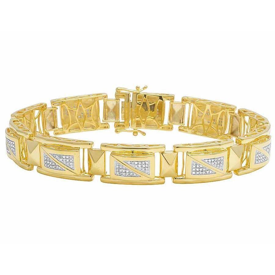 Bracciale Da Uomo In Oro Giallo 14K Con Vero Diamanti A Taglio Rotondo Fine 5 Carati