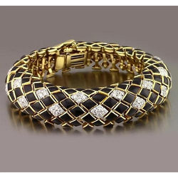 Bracciale Da Uomo In Oro Giallo Nero Con Vero Diamanti 4.80 Carati Gioielli Novità