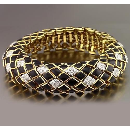 Bracciale Da Uomo In Oro Giallo Nero Con Vero Diamanti 4.80 Carati Gioielli Novità