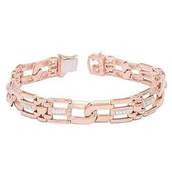 Bracciale Da Uomo In Oro Rosa 14K Con Maglie Di Piccoli Genuino Diamanti Da 1 Carato