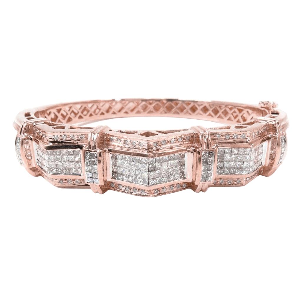 Bracciale Da Uomo In Oro Rosa 14K Con Vero Diamanti A Taglio Rotondo E Principessa Da 12 Carati