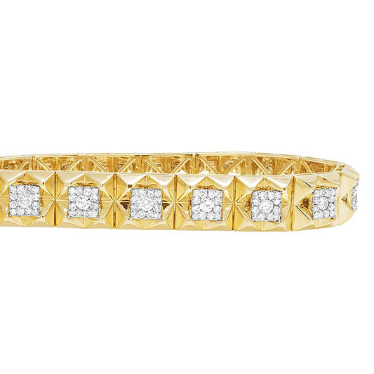 Bracciale Da Uomo Quadrato Con Vero Diamanti 5 Carati In Oro Giallo 14K