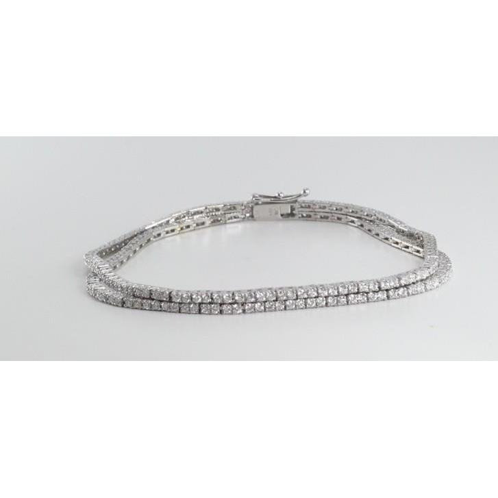 Bracciale Donna Con Vero Diamanti A Doppia Fila Taglio Tondo 8 Carati WG 14K