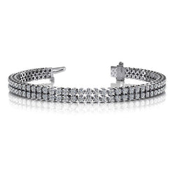 Bracciale Doppia Fila Taglio rotondo in Oro Bianco 14K Vero Diamanti 6 Carati