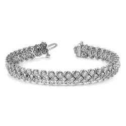 Bracciale In Oro Bianco 14K 12 Ct Genuino Diamanti Taglio Rotondo Figura Otto Link