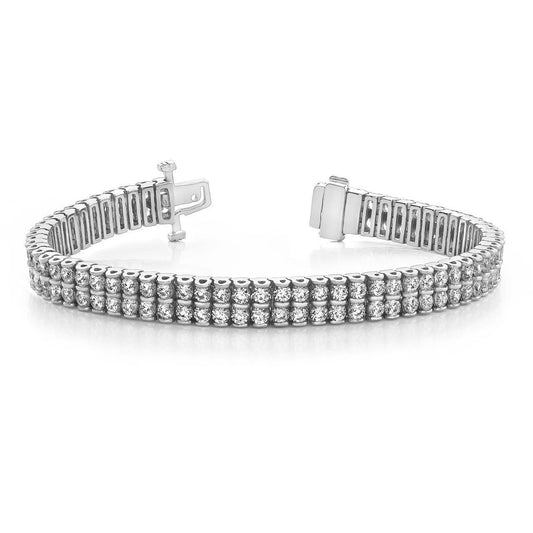 Bracciale In Oro Bianco 14K Con Due File Di Genuino Diamanti Taglio Brillante Rotondo 9.60 Ct