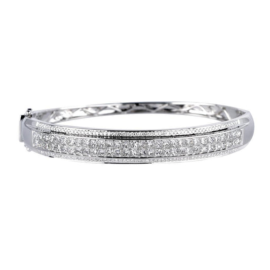 Bracciale In Oro Bianco 14K Con Naturale Diamanti Taglio Princess E Taglio Rotondo 8 Carati