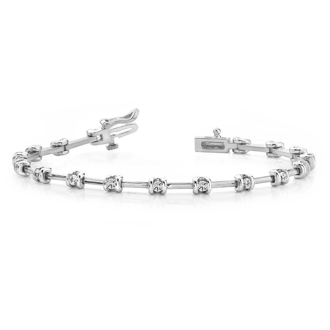 Bracciale In Oro Bianco 14K Con Set Di Canali Con Splendidi Genuino Diamanti Rotondi Da 4.25 Ct