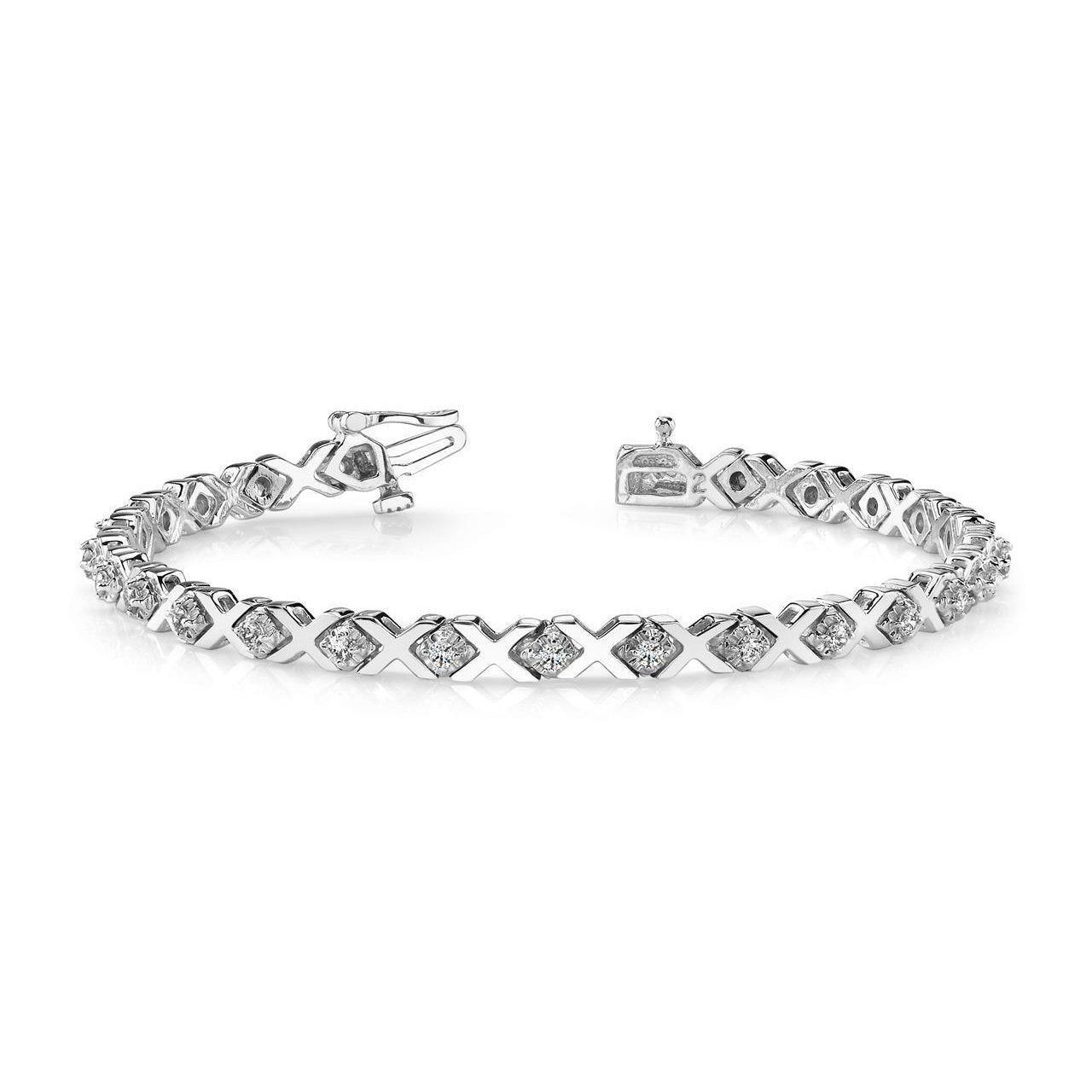 Bracciale In Oro Bianco 14K Con Vero Diamanti A Forma Di X. 6.75 Carati