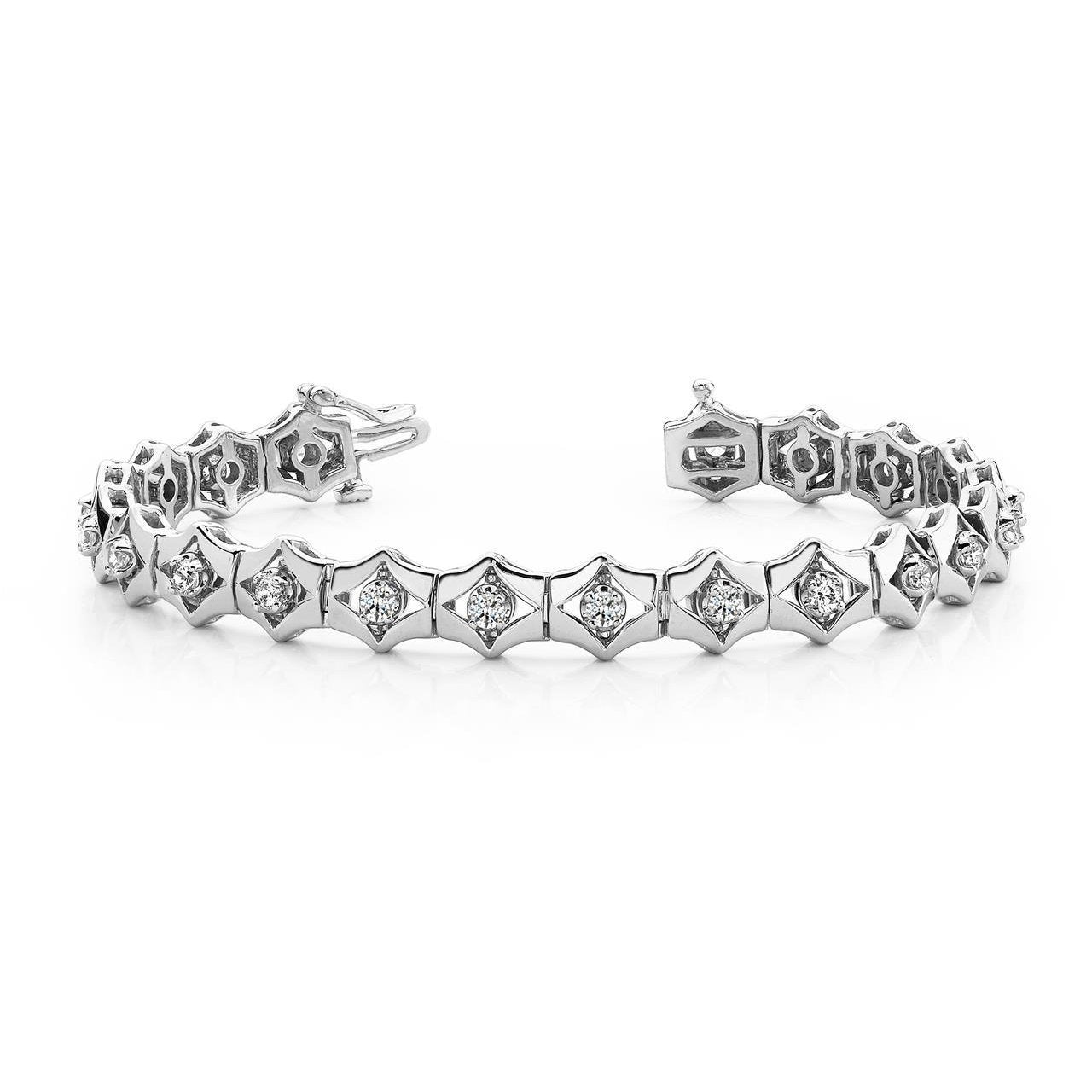 Bracciale In Oro Bianco 14K Con Vero Diamanti Tondi Da 4 Carati Con Set Di Punte Rotonde