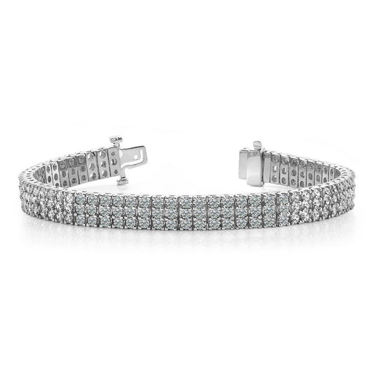 Bracciale In Oro Bianco Con 3 File Di Naturale Diamanti Taglio Rotondo Classico Da 8.70 Ct