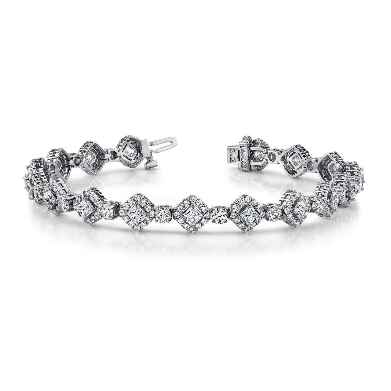 Bracciale In Oro Bianco Con Naturale Diamanti Taglio Principessa E Taglio Rotondo 11,65 Ct