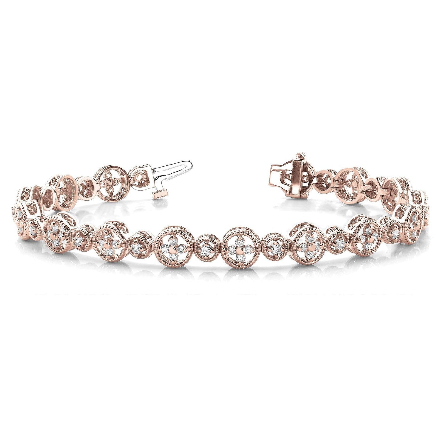 Bracciale In Oro Rosa 14K Con Vero Diamanti A Taglio Rotondo Scintillante Da 3,30 Carati Novità