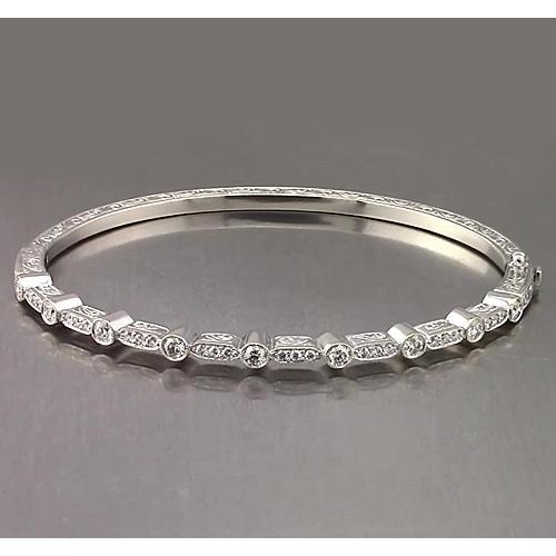 Bracciale Rigido Con Genuino Diamanti Stile Filigrana 1.40 Carati Oro Bianco 14K