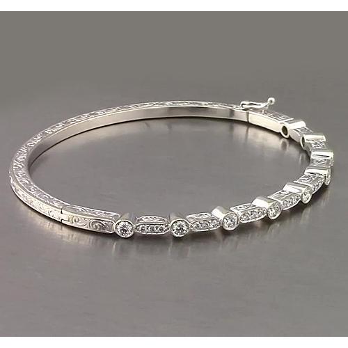 Bracciale Rigido Con Genuino Diamanti Stile Filigrana 1.40 Carati Oro Bianco 14K