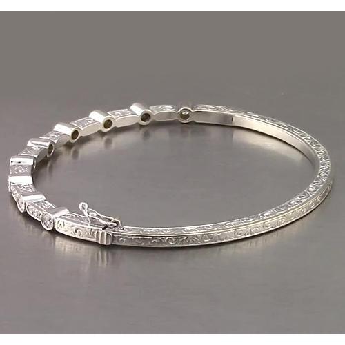 Bracciale Rigido Con Genuino Diamanti Stile Filigrana 1.40 Carati Oro Bianco 14K