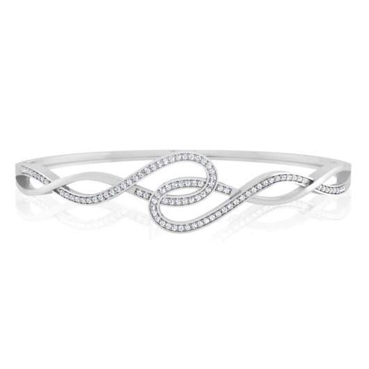 Bracciale Rigido Da 2.85 Ct Con Vero Diamanti Rotondi. Nuovo Oro Bianco 14K