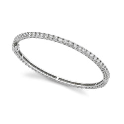 Bracciale Rigido Da Donna Con Naturale Diamanti Rotondi Incastonato A Griffe Oro Bianco 14K 6.20 Ct