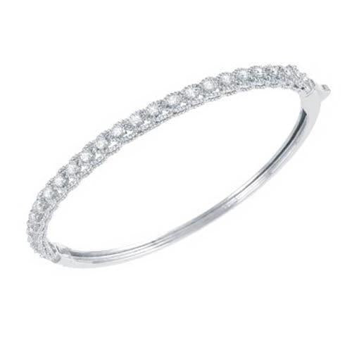 Bracciale Rigido Da Donna Con Naturale Diamanti Taglio Rotondo 2.50 Carati In Oro Bianco 14K