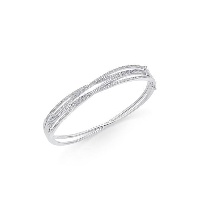 Bracciale Rigido Da Donna Con Naturale Diamanti Taglio Rotondo 3 Carati Con Oro Bianco 14K