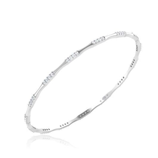 Bracciale Rigido Da Donna In Oro Bianco Con Genuino Diamanti A Taglio Rotondo Da 3,60 Ct