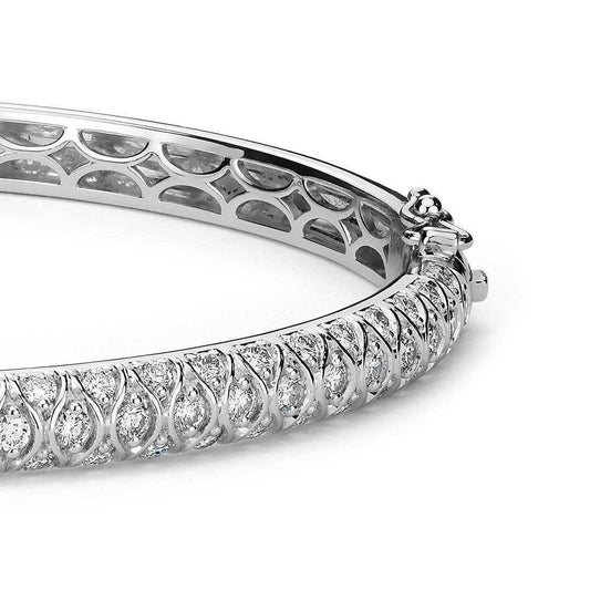 Bracciale Rigido In Oro Bianco 14K Con Vero Diamanti Tondi Da 7,20 Ct