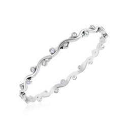 Bracciale Rigido In Oro Bianco Con Genuino Diamanti A Taglio Rotondo Da 3,90 Ct