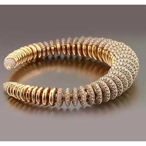 Bracciale Rigido Rotondo Con Naturale Diamanti 19 Carati In Oro Giallo 14K Novità