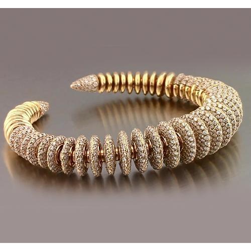 Bracciale Rigido Rotondo Con Naturale Diamanti 19 Carati In Oro Giallo 14K Novità