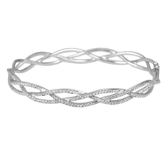 Bracciale Rigido Rotondo In Oro Bianco 14K Con Pavé Di Naturale Diamanti Da 3,75 Ct