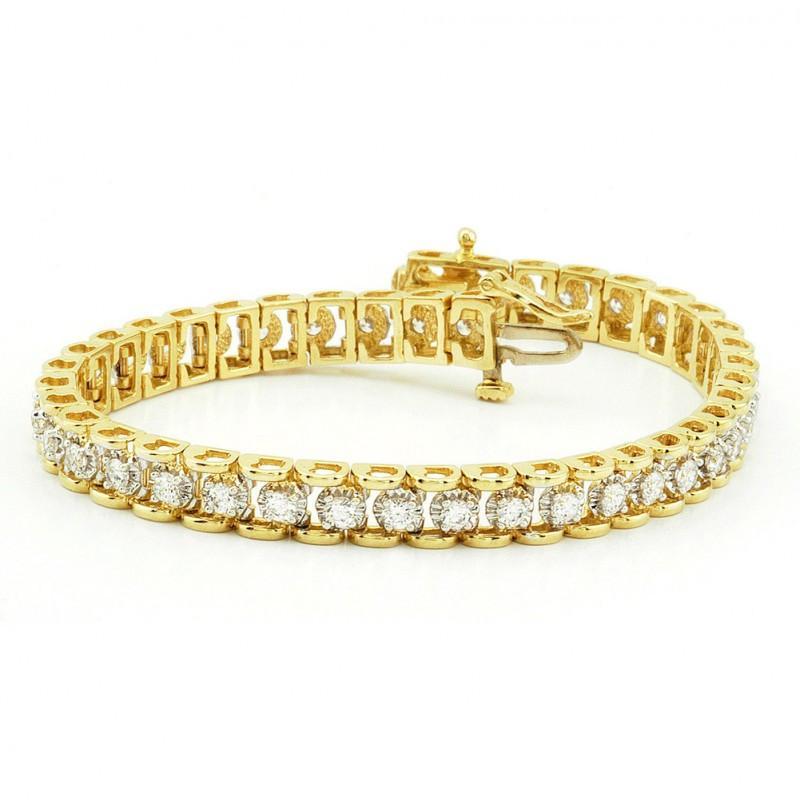 Bracciale Tennis 8 Carati Vero Diamanti Tondi Oro Giallo 14K