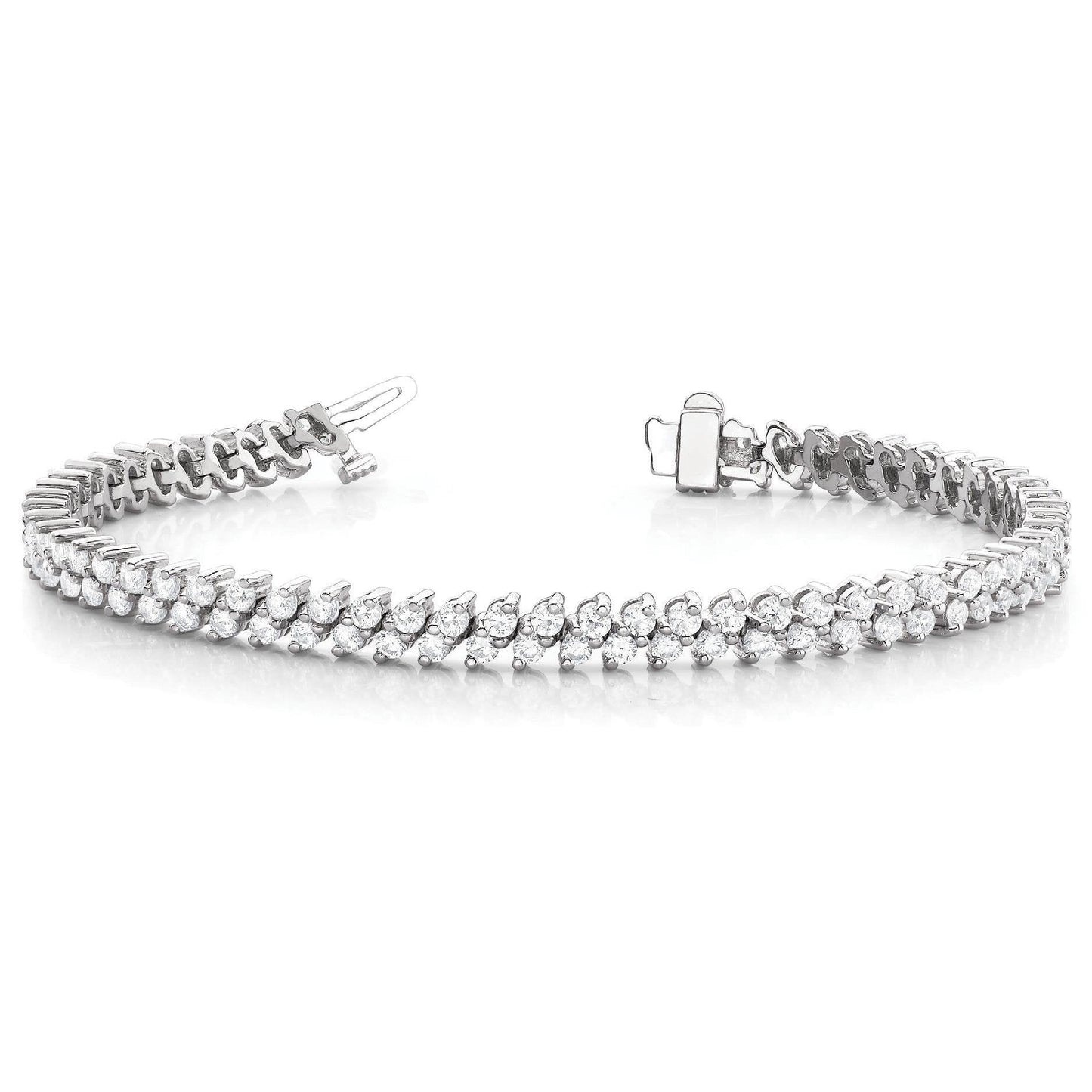 Bracciale Tennis Con Doppia Fila Di Vero Diamanti Taglio Rotondo 5 Ct. WG 14K