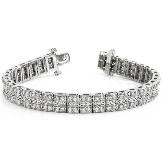 Bracciale Tennis Con Genuino Diamanti Taglio Brillante Rotondo Oro Bianco 7.20 Carati