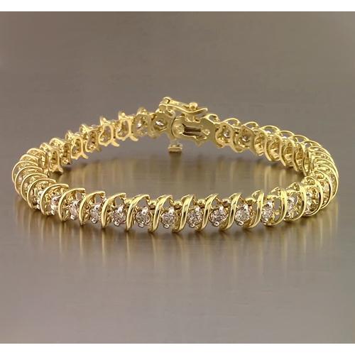 Bracciale Tennis Con Genuino Diamanti Tondi Oro Giallo 4 Carati 14k F Vs1