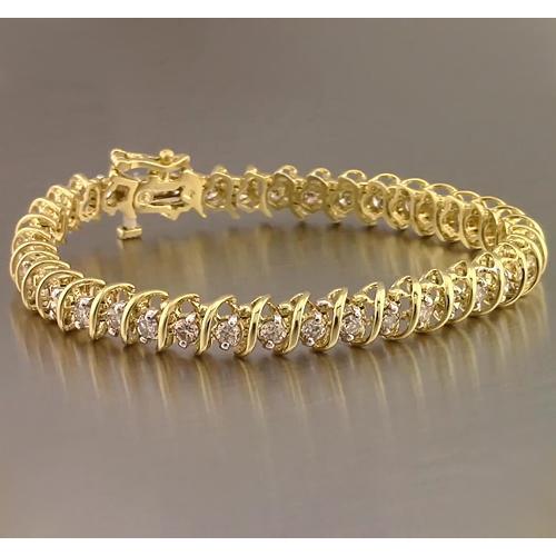Bracciale Tennis Con Genuino Diamanti Tondi Oro Giallo 4 Carati 14k F Vs1