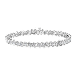 Bracciale Tennis Con Genuino Diamanti Tondi Stile S Link 6.30 Ct Oro Bianco 14K