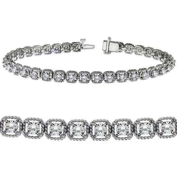 Bracciale Tennis Con Naturale Diamanti Incastonati A Griffe Tonde 7.20 Carati In Oro Bianco 14K