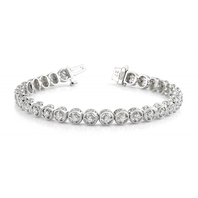 Bracciale Tennis Con Vero Diamanti Tondi 4.80 Carati Oro Bianco 14K