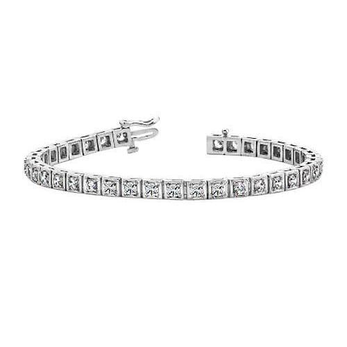 Bracciale Tennis Con Vero Diamanti Tondi In Oro Bianco Massiccio 7.40 Carati