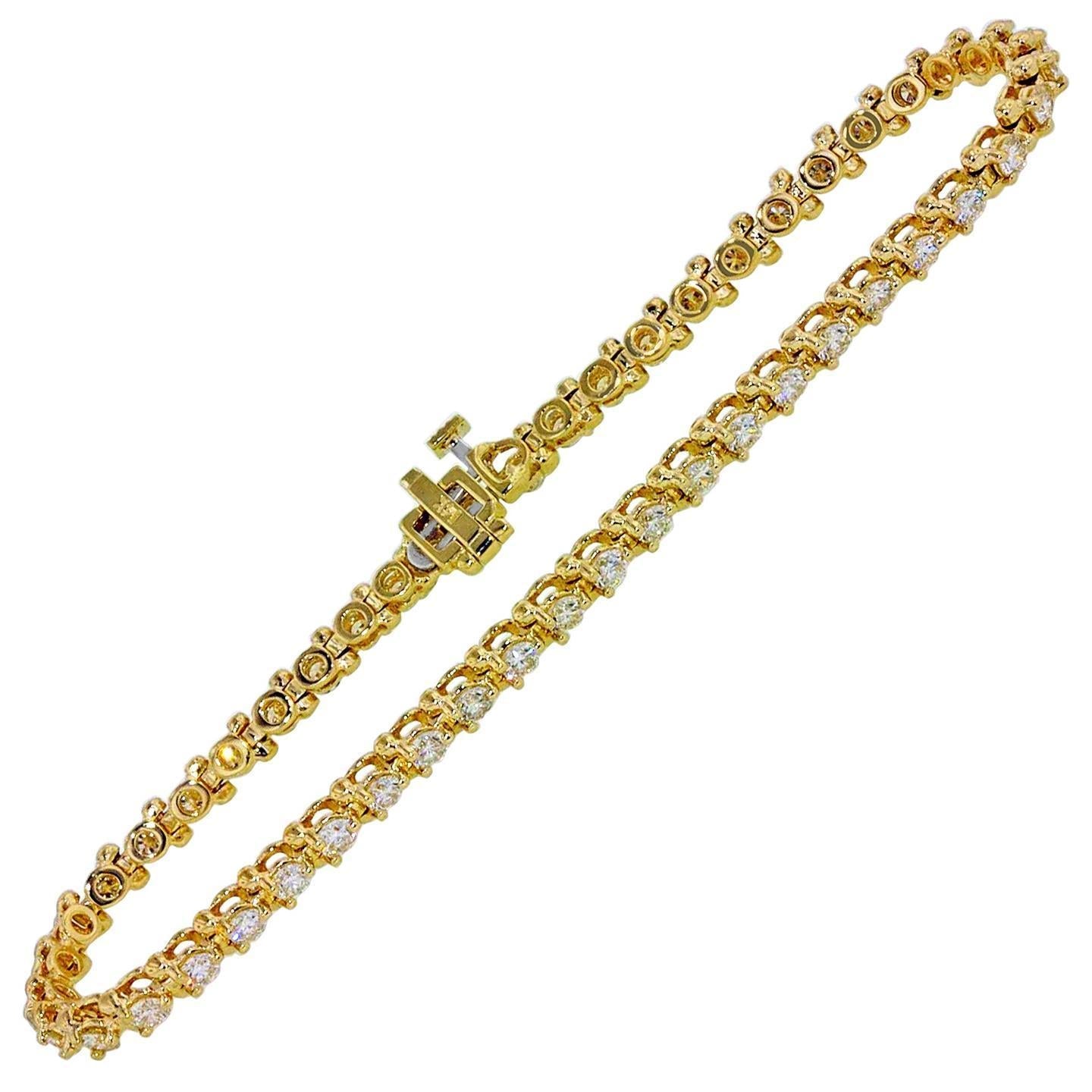 Bracciale Tennis Da 3 Carati Con Naturale Diamanti Taglio Rotondo Set Di Griffe Yg 14K