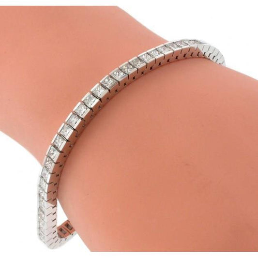 Bracciale Tennis Da 9 Carati Con Genuino Diamanti Taglio Princess Bianco