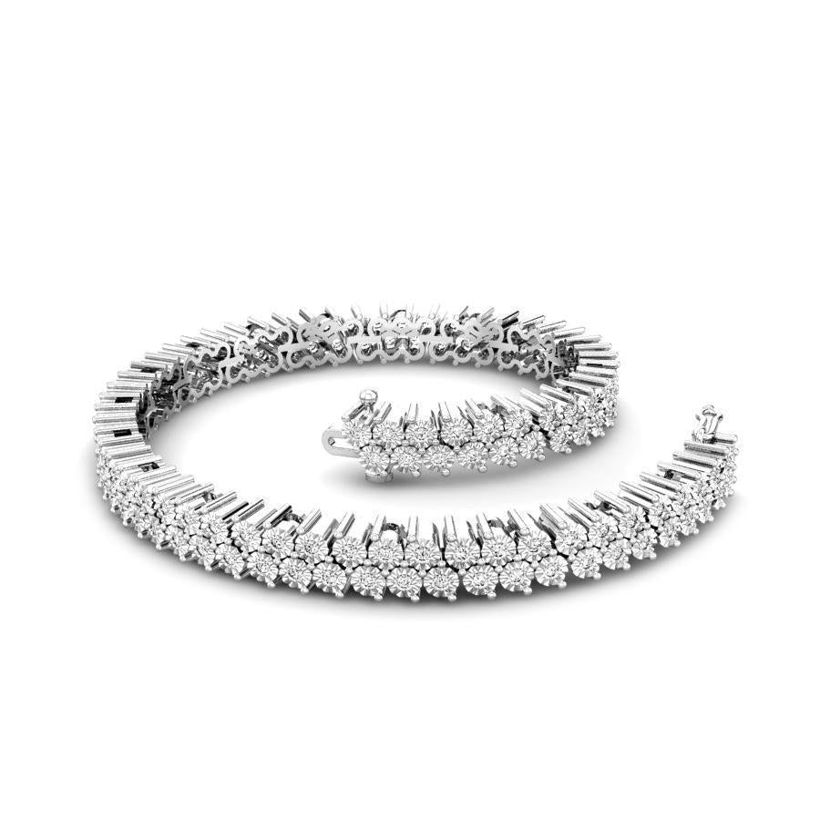 Bracciale Tennis Da Donna Con Vero Diamante Illusione In Oro Bianco 14K 2,40 Carati