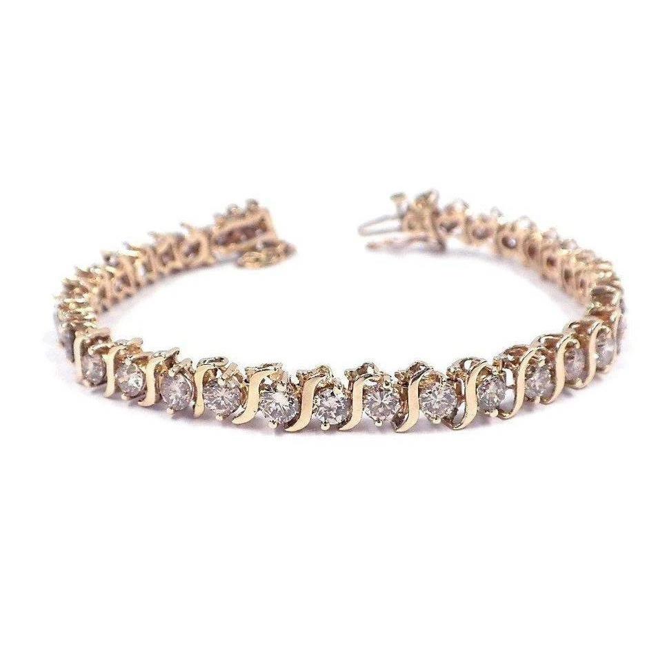 Bracciale Tennis Da Donna In Oro Giallo Con Naturale Diamanti A Taglio Rotondo Da 7.50 Ct