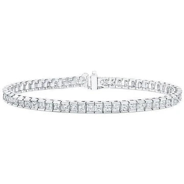 Bracciale Tennis Donna Con Vero Diamanti Taglio Principessa Oro Bianco 8.25 Carati 14K