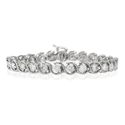 Bracciale Tennis Donna Genuino Diamante Rotondo Oro Bianco 6.25 Carati
