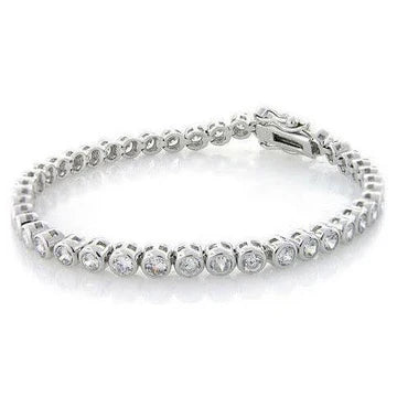 Bracciale Tennis Donna Oro Bianco 14K Vero Diamanti Tondi Gioielli 12 Ct