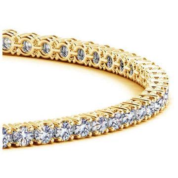 Bracciale Tennis Donna Oro Giallo 14K 10.50 Carati Vero Diamanti Rotondi