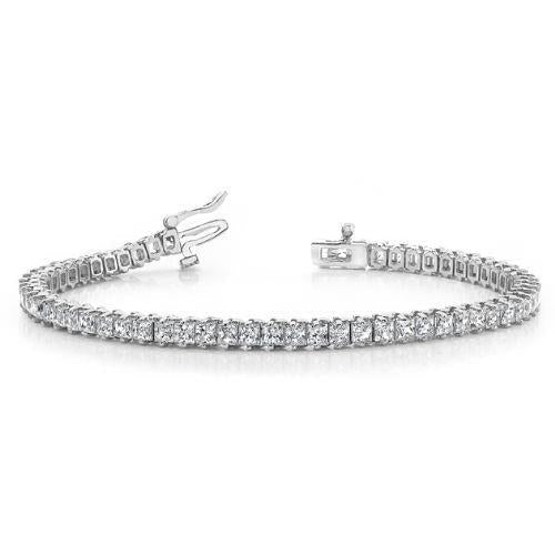 Bracciale Tennis Genuino Diamanti Oro Bianco Taglio Princess Sparkling 7,20 Ct